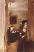 Adolph von Menzel Livingroom with Menzel-s sister oil